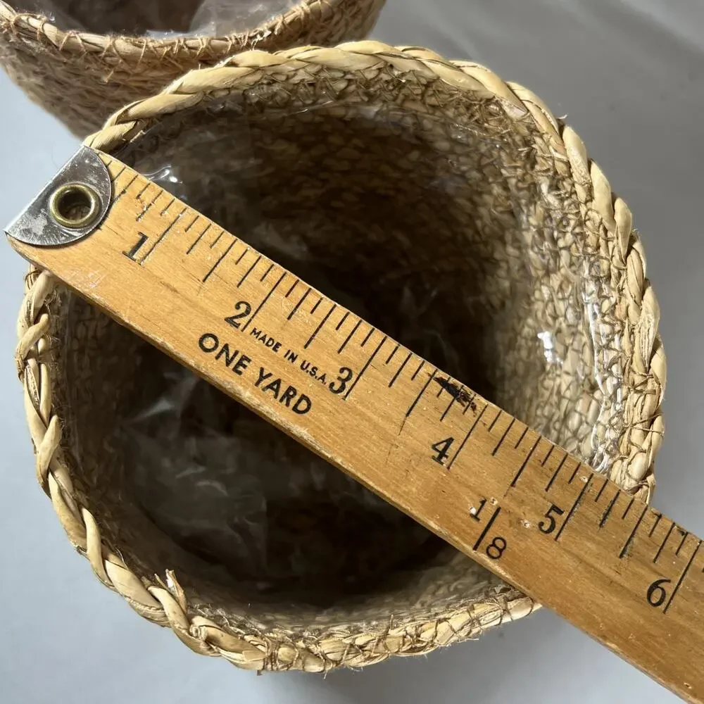 Set of 3 Rope Jute Wicker Grass Plastic Lined Plant Baskets Holders 5-5.75” Pots